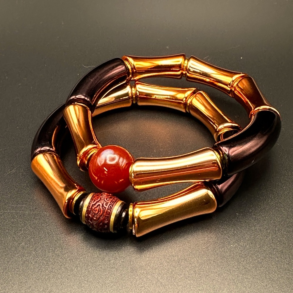 CHONKY TIBETAN BEAD + CARNELIAN  BRACELET SET( 2) size 7